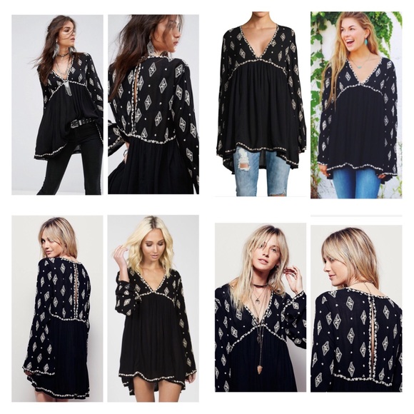 Free People Diamond Embroidered Tunic Top.  NWT. - Picture 2 of 6